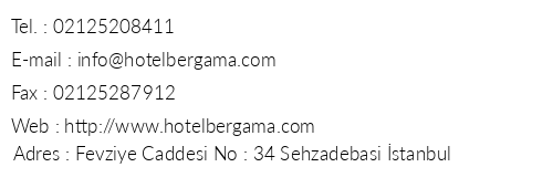Bergama Hotel telefon numaralar, faks, e-mail, posta adresi ve iletiim bilgileri